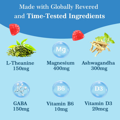 Itiban Cortisol Supplements for Women, Calm Magnesium Glycinate Gummies, Ashwagandha, L-Theanine, GABA, D3, B6, Mood Anxiety Sleep Relax, Raspberry Flavour, Vegan 90 Gummies - Maple Wellness Supplements