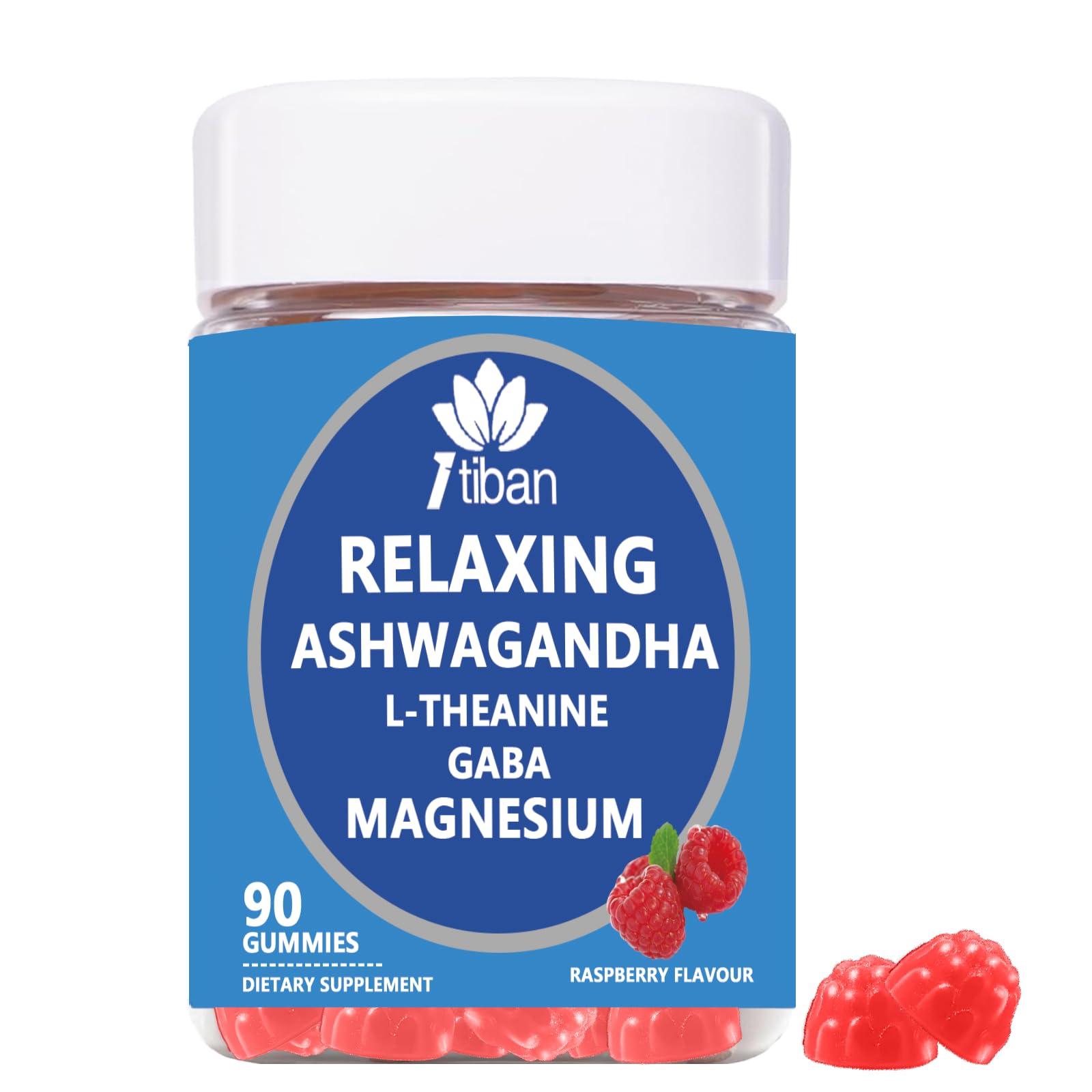 Itiban Cortisol Supplements for Women, Calm Magnesium Glycinate Gummies, Ashwagandha, L-Theanine, GABA, D3, B6, Mood Anxiety Sleep Relax, Raspberry Flavour, Vegan 90 Gummies - Maple Wellness Supplements