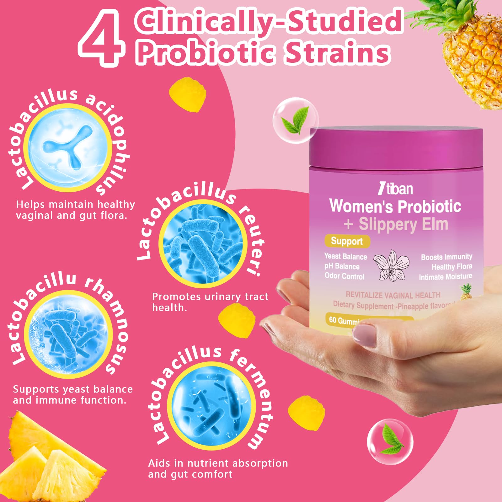 Itiban Feminine Vaginal Probiotics Gummies, Supports pH Balance & Digestive Health, Slippery Elm for Women, Suagr-Free - Maple Wellness Supplements