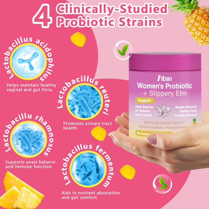 Itiban Feminine Vaginal Probiotics Gummies, Supports pH Balance & Digestive Health, Slippery Elm for Women, Suagr-Free - Maple Wellness Supplements
