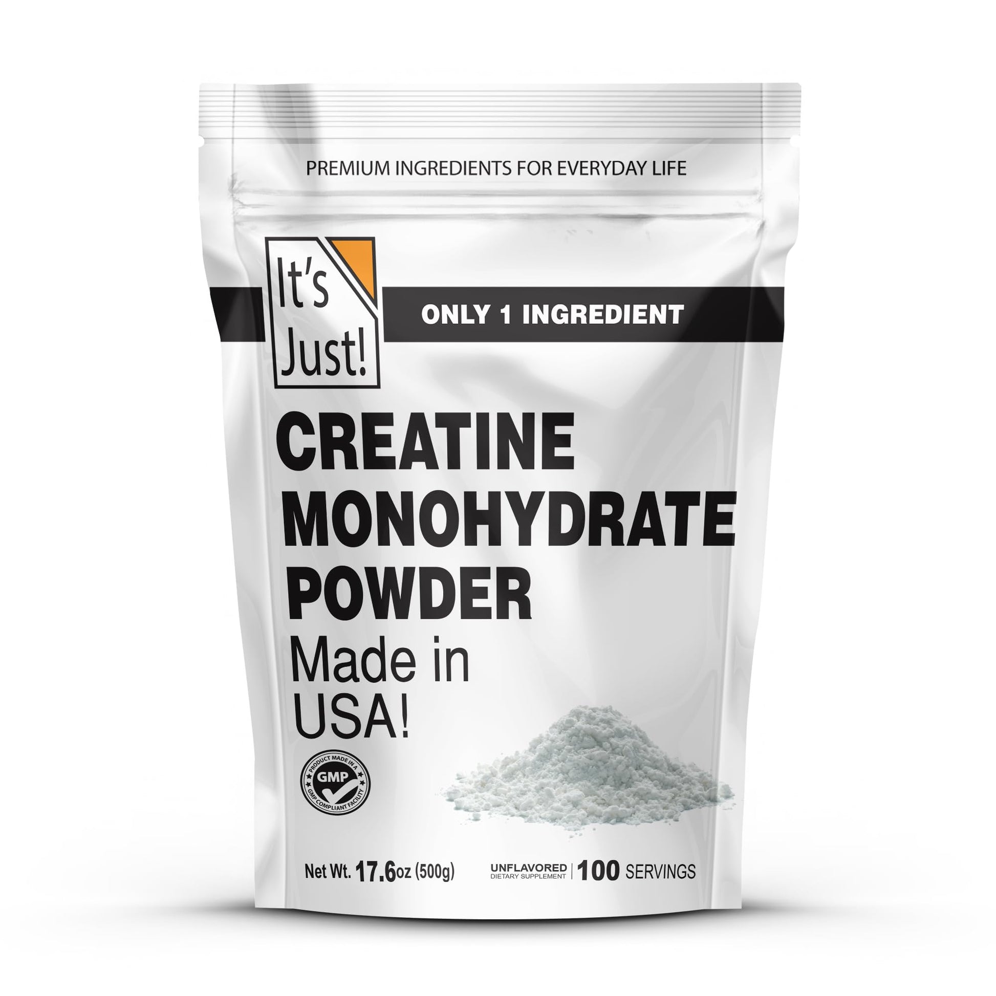 It's Just! - Creatine Monohydrate Powder, Pure Creatine Powder, Made in USA, 3rd Party Lab Tested, 5g Per Serving, Scoop Included, No Fillers, No Added Flavor (Unflavored, 500g / 100 Servings) - Maple Wellness Supplements