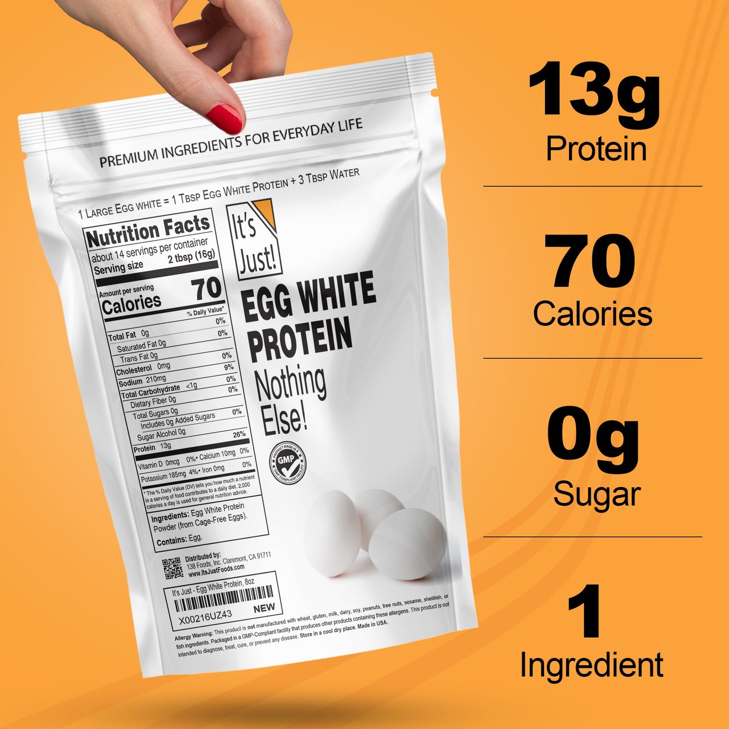 It's Just! - Egg White Protein Powder, Made in USA from Cage-Free Eggs, Dried Egg Whites (Unflavored, 8oz) - Maple Wellness Supplements