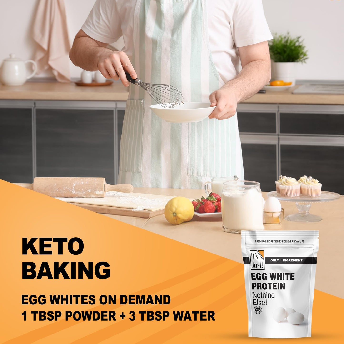 It's Just! - Egg White Protein Powder, Made in USA from Cage-Free Eggs, Dried Egg Whites (Unflavored, 8oz) - Maple Wellness Supplements