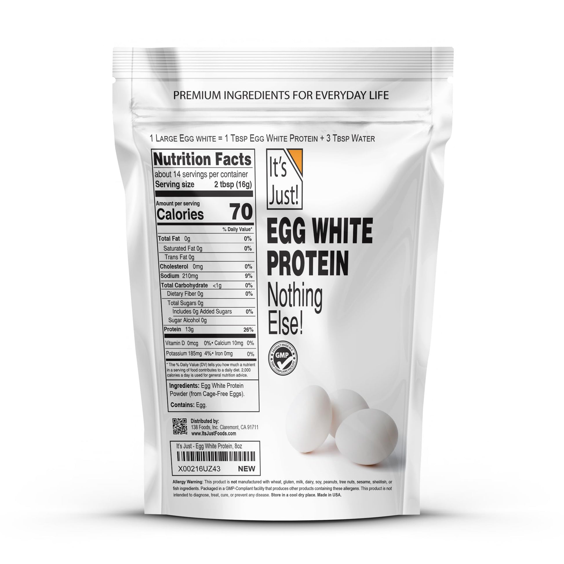 It's Just! - Egg White Protein Powder, Made in USA from Cage-Free Eggs, Dried Egg Whites (Unflavored, 8oz) - Maple Wellness Supplements