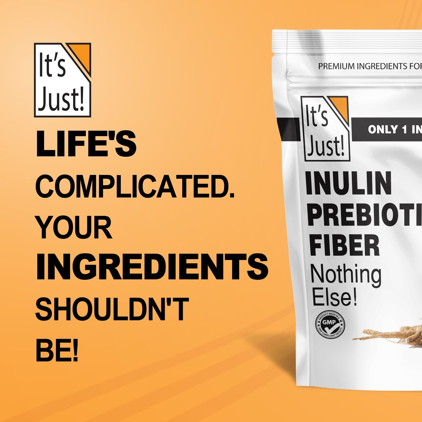 It's Just! - Inulin Prebiotic Fiber, Water Soluble, Chicory Root Powder, Promotes Gut Health, Made in USA, Product of Belgium, Vegan/Keto Friendly - Maple Wellness Supplements