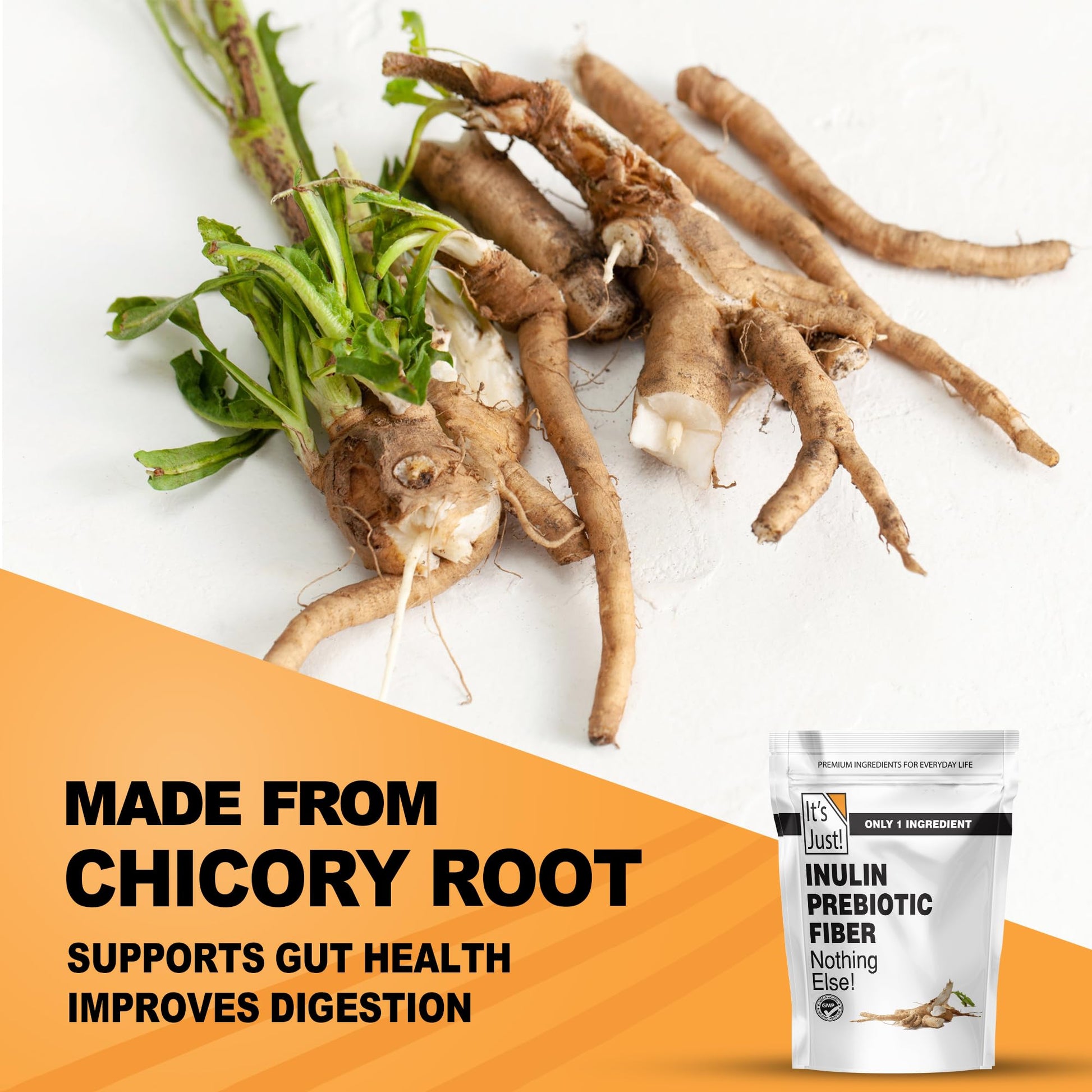 It's Just! - Inulin Prebiotic Fiber, Water Soluble, Chicory Root Powder, Promotes Gut Health, Made in USA, Product of Belgium, Vegan/Keto Friendly - Maple Wellness Supplements