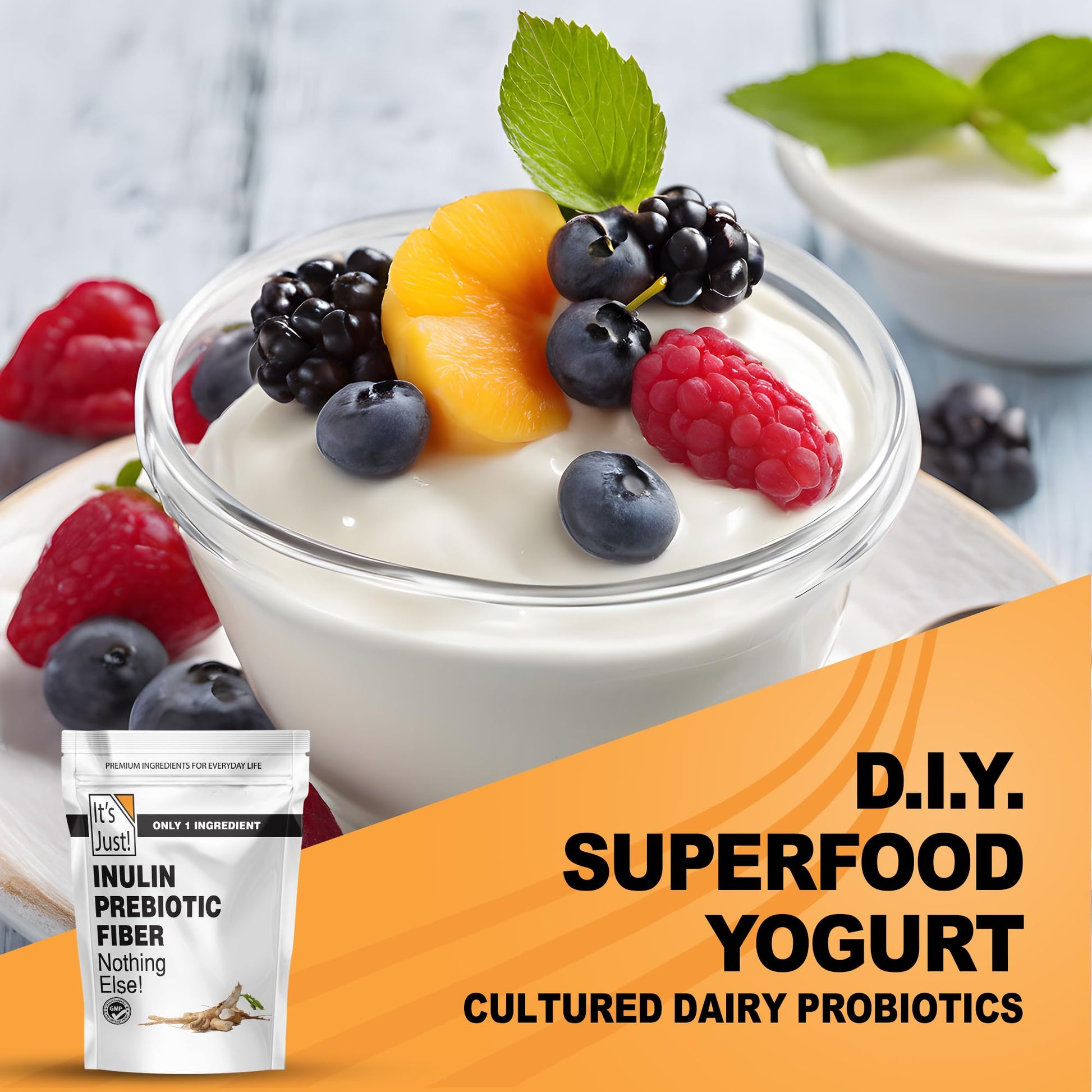 It's Just! - Inulin Prebiotic Fiber, Water Soluble, Chicory Root Powder, Promotes Gut Health, Made in USA, Product of Belgium, Vegan/Keto Friendly - Maple Wellness Supplements