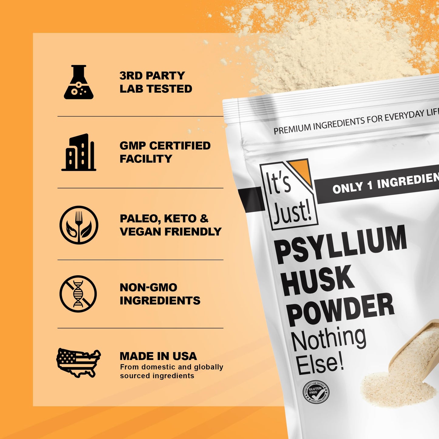 It's Just! - Psyllium Husk Powder, Easy Mixing Dietary Fiber, Cleanse Your Digestive System - Maple Wellness Supplements