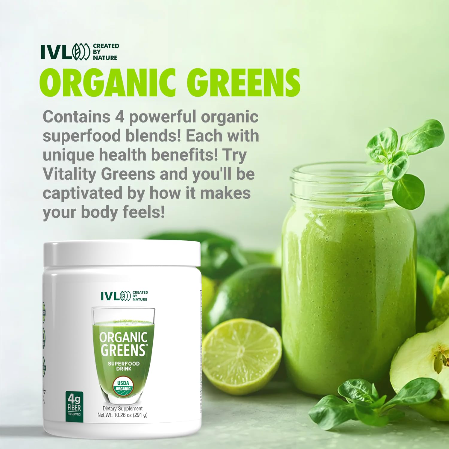 IVL - Organic Greens - Organic Superfood Drink - Loaded with Antioxidants, Micronutrients, Prebiotics & Probiotics - for Immune Support, Digestive Health - Great Taste (1 Pack, 30 Servings) - Maple Wellness Supplements