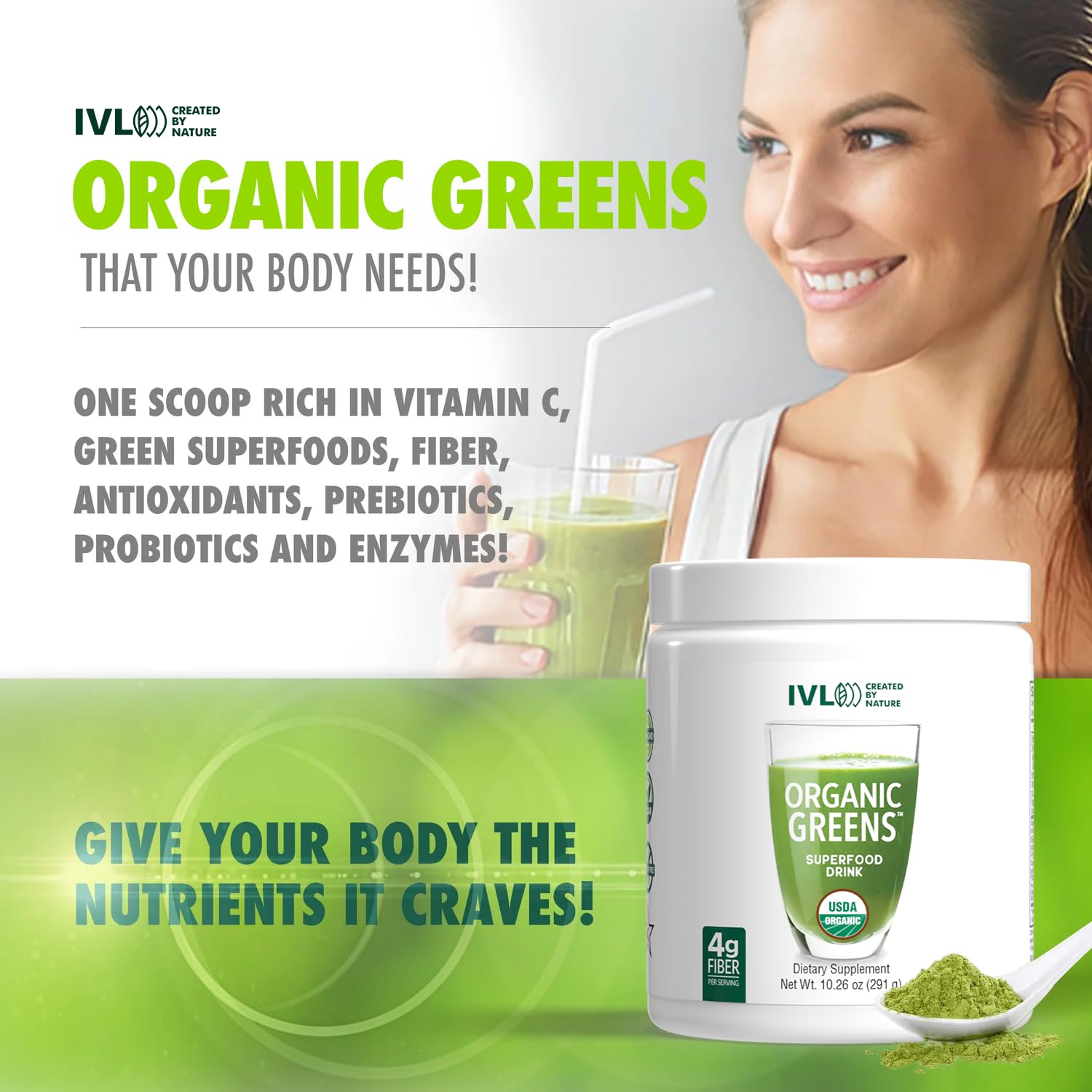 IVL - Organic Greens - Organic Superfood Drink - Loaded with Antioxidants, Micronutrients, Prebiotics & Probiotics - for Immune Support, Digestive Health - Great Taste (1 Pack, 30 Servings) - Maple Wellness Supplements