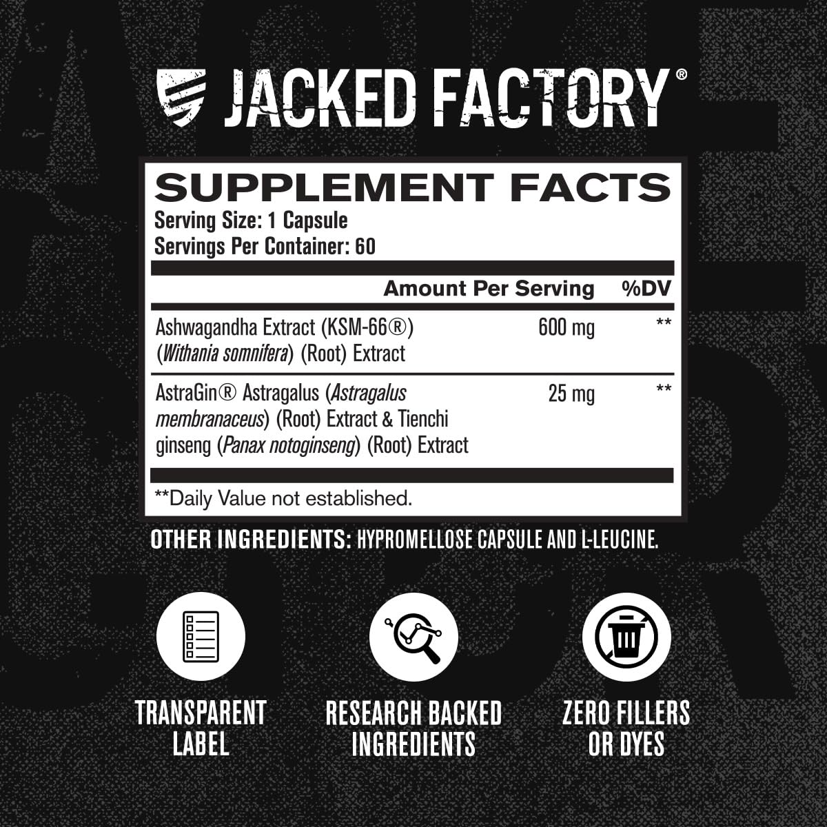Jacked Factory Ashwagandha Root Extract (KSM-66 Ashwagandha) w/ 5% Withanolides - Supplement for Natural Stress Relief, Cognitive Function, Vitality, and Mood Support - 60 Veggie Capsules - Maple Wellness Supplements