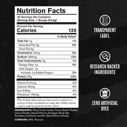 Jacked Factory Authentic ISO Grass Fed Whey Protein Isolate Powder - Low Carb, Non-GMO Muscle Building Protein w/No Fillers, Post Workout Recovery, Chocolate Peanut Butter - 25 Servings - Maple Wellness Supplements
