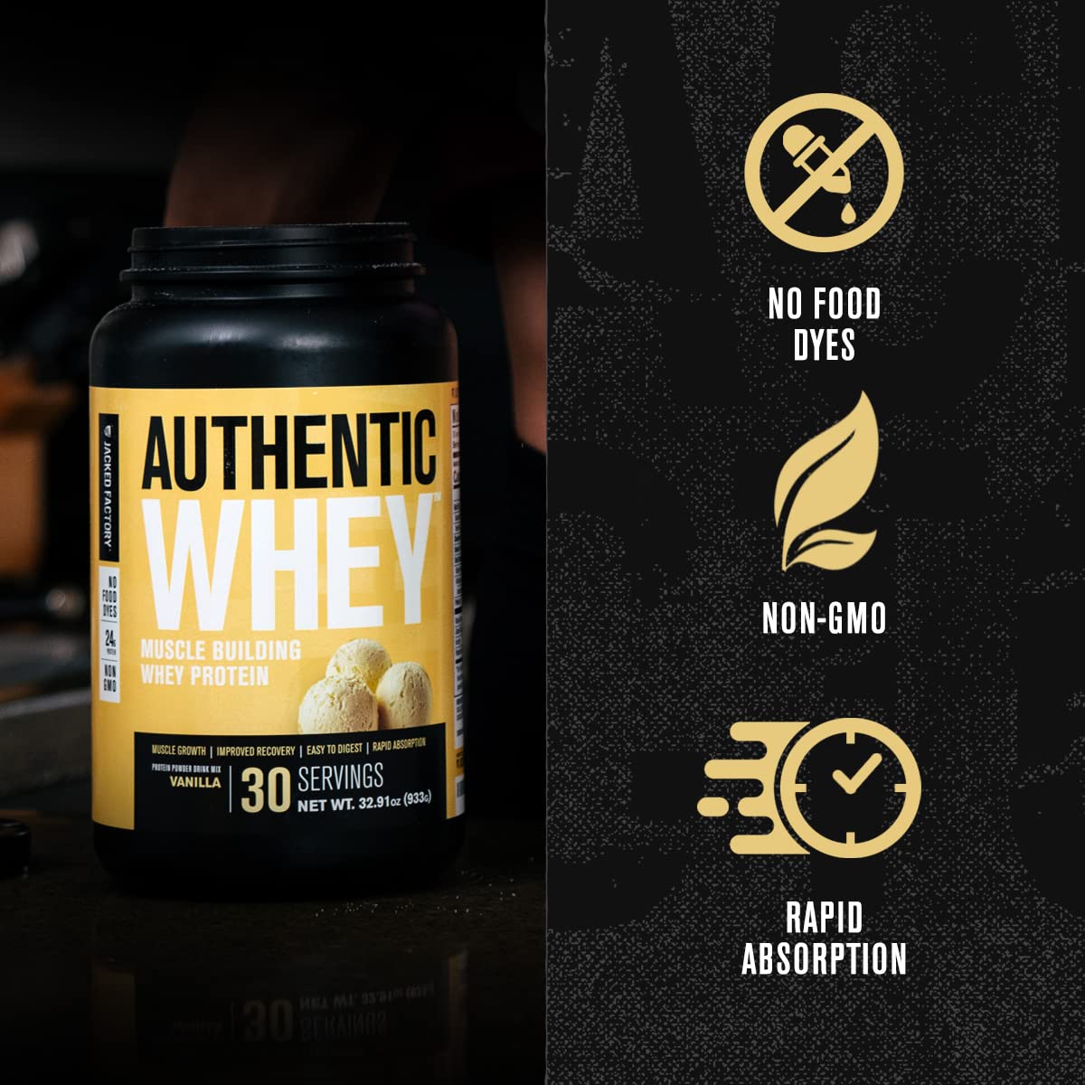Jacked Factory Authentic Whey Muscle Building Whey Protein Powder - Low Carb - Maple Wellness Supplements