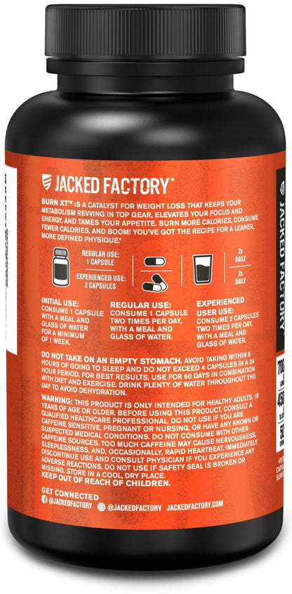 Jacked Factory Burn-XT Clinically Studied Fat Burner & Weight Loss Supplement - Appetite Suppressant & Energy Booster - with Acetyl L-Carnitine - Maple Wellness Supplements