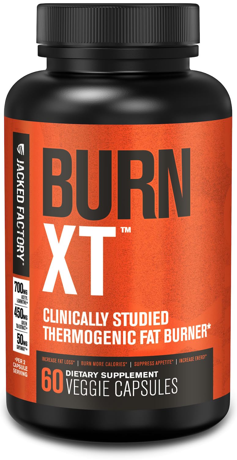 Jacked Factory Burn-XT Clinically Studied Fat Burner & Weight Loss Supplement - Appetite Suppressant & Energy Booster - with Acetyl L-Carnitine - Maple Wellness Supplements
