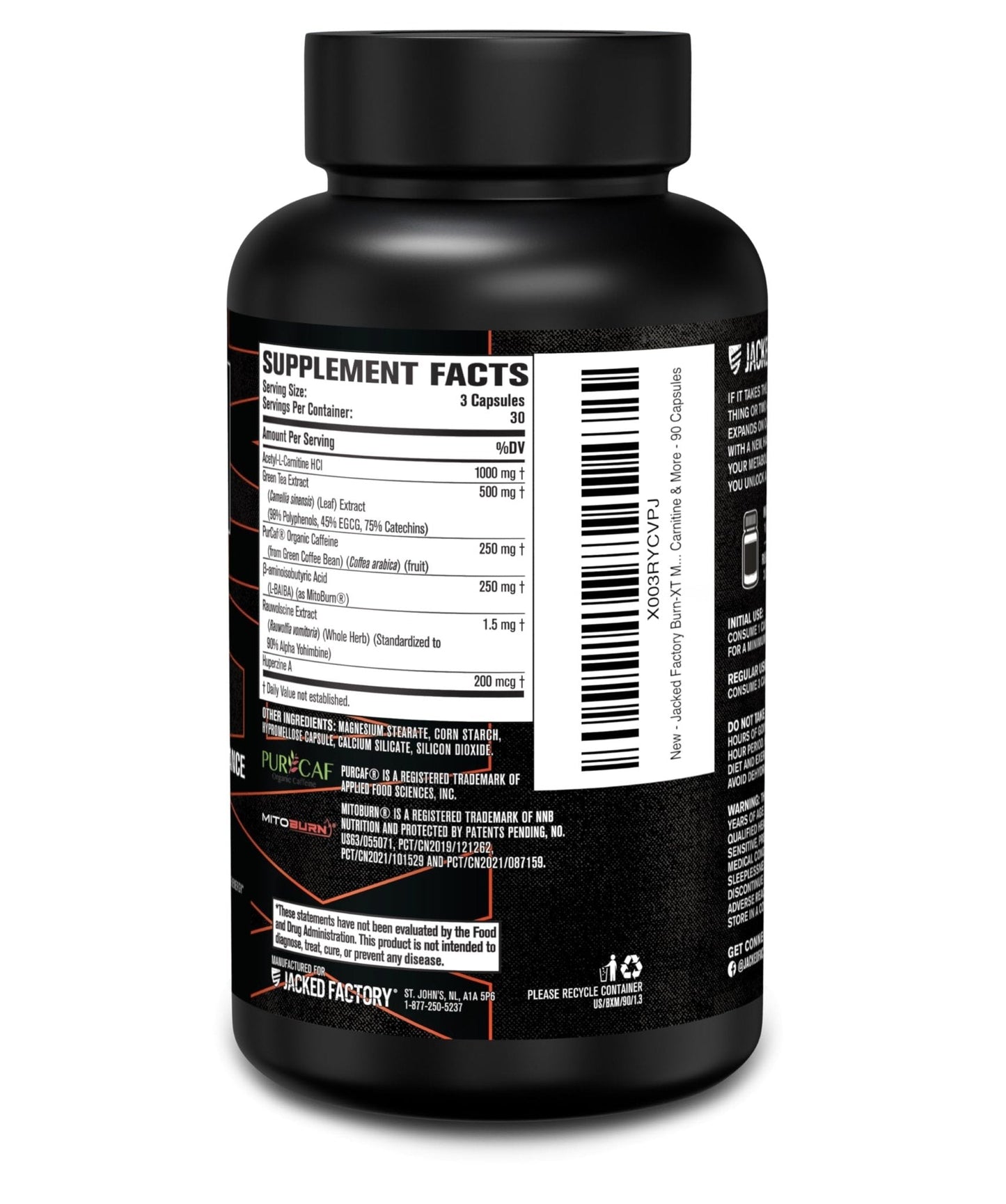 Jacked Factory Burn-XT Max - High-Performance Thermogenic Fat Burner & Appetite Suppressant for Weight Loss w/PurCaf Organic Caffeine, MitoBurn, Green Tea - Maple Wellness Supplements
