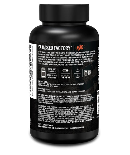 Jacked Factory Burn-XT Max - High-Performance Thermogenic Fat Burner & Appetite Suppressant for Weight Loss w/PurCaf Organic Caffeine, MitoBurn, Green Tea - Maple Wellness Supplements