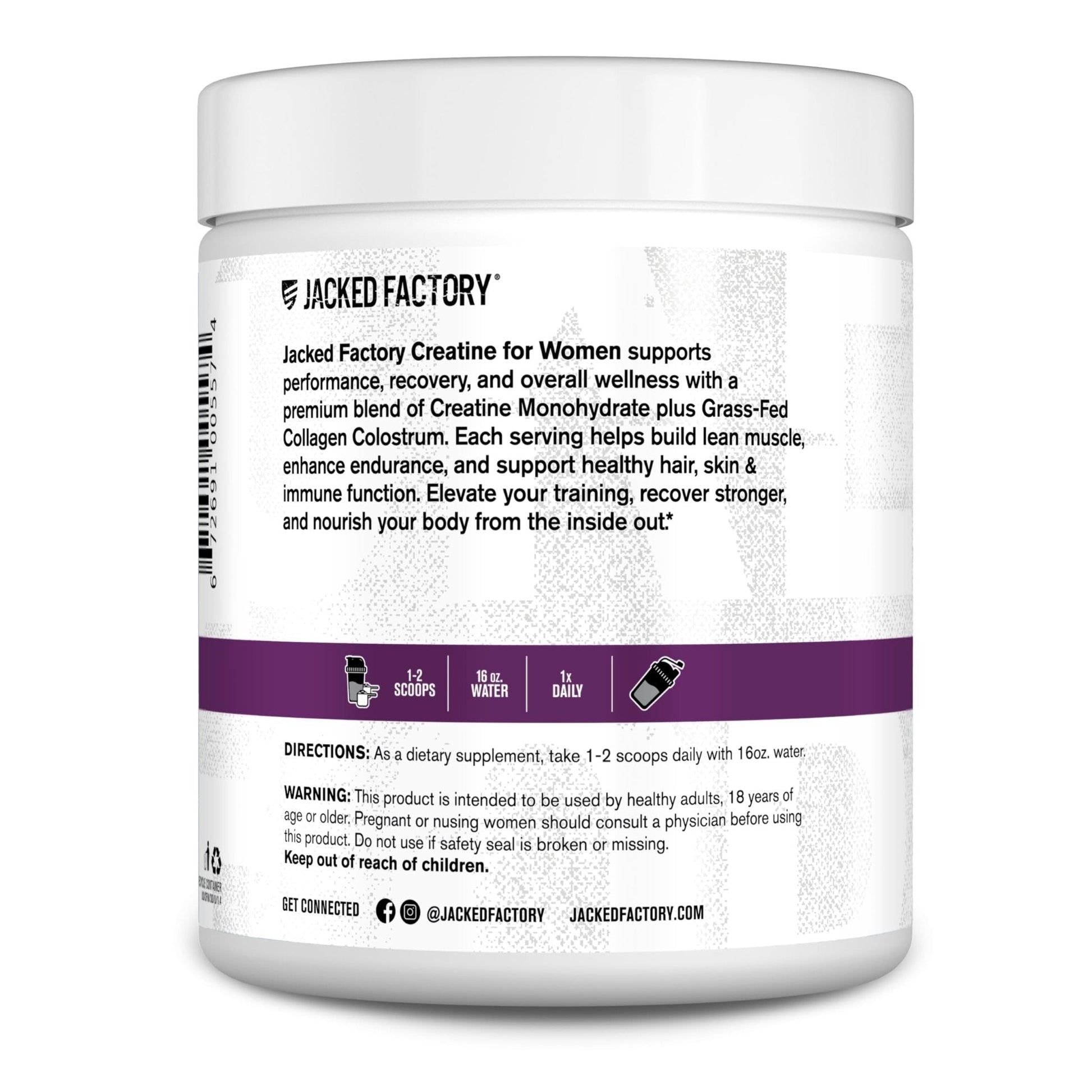 Jacked Factory Creatine for Women - Creatine Monohydrate with Collagen + Colostrum to Support Workout Performance, Lean Muscle Growth, Healthy Hair, Skin, - Maple Wellness Supplements