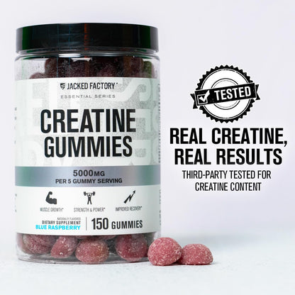 Jacked Factory Creatine Gummies 5g Daily Dose (1g per Gummy) - Creatine Gummy for Men and Women, Vegan-Friendly, Travel-Friendly, Third-Party Tested - 150 Gummies, Blue Raspberry - Maple Wellness Supplements