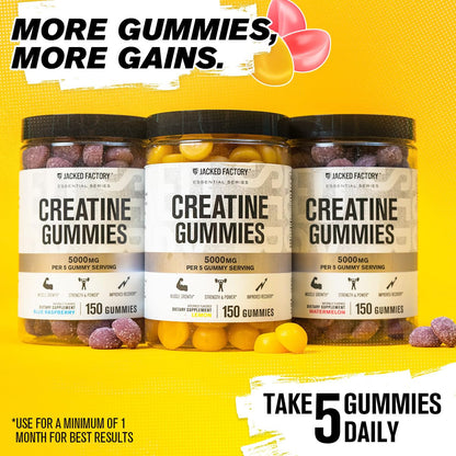 Jacked Factory Creatine Gummies 5g Daily Dose (1g per Gummy) - Creatine Gummy for Men and Women, Vegan-Friendly, Travel-Friendly, Third-Party Tested - 150 Gummies, Blue Raspberry - Maple Wellness Supplements
