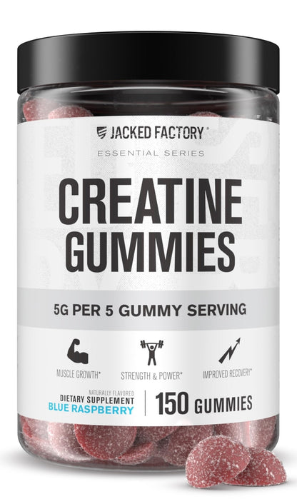 Jacked Factory Creatine Gummies 5g Daily Dose (1g per Gummy) - Creatine Gummy for Men and Women, Vegan-Friendly, Travel-Friendly, Third-Party Tested - 150 Gummies, Blue Raspberry - Maple Wellness Supplements
