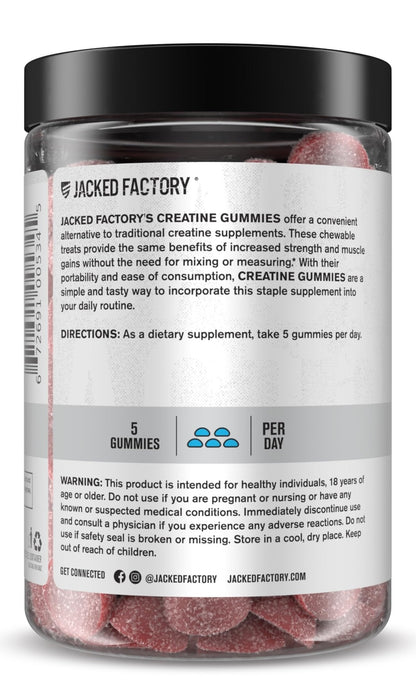 Jacked Factory Creatine Gummies 5g Daily Dose (1g per Gummy) - Creatine Gummy for Men and Women, Vegan-Friendly, Travel-Friendly, Third-Party Tested - 150 Gummies, Blue Raspberry - Maple Wellness Supplements
