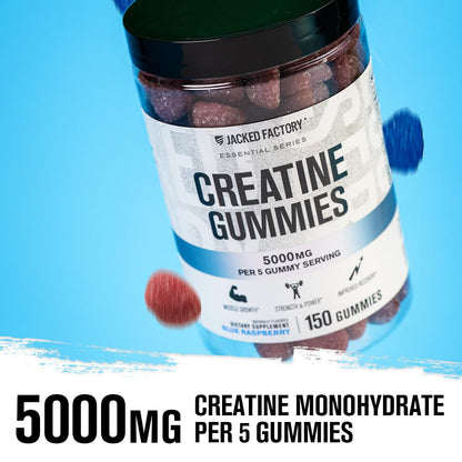 Jacked Factory Creatine Gummies 5g Daily Dose (1g per Gummy) - Creatine Gummy for Men and Women, Vegan-Friendly, Travel-Friendly, Third-Party Tested - 150 Gummies, Blue Raspberry - Maple Wellness Supplements