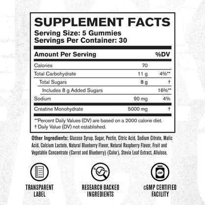 Jacked Factory Creatine Gummies 5g Daily Dose (1g per Gummy) - Creatine Gummy for Men and Women, Vegan-Friendly, Travel-Friendly, Third-Party Tested - 150 Gummies, Blue Raspberry - Maple Wellness Supplements