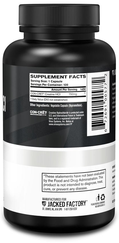 Jacked Factory Creatine HCl Capsules - CON CRET Creatine Pills 750mg - Lean Muscle Growth & Recovery, Boost Strength & Endurance, No Bloating or Cramps - 120 Capsules - Maple Wellness Supplements