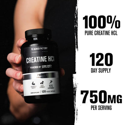 Jacked Factory Creatine HCl Capsules - CON CRET Creatine Pills 750mg - Lean Muscle Growth & Recovery, Boost Strength & Endurance, No Bloating or Cramps - 120 Capsules - Maple Wellness Supplements
