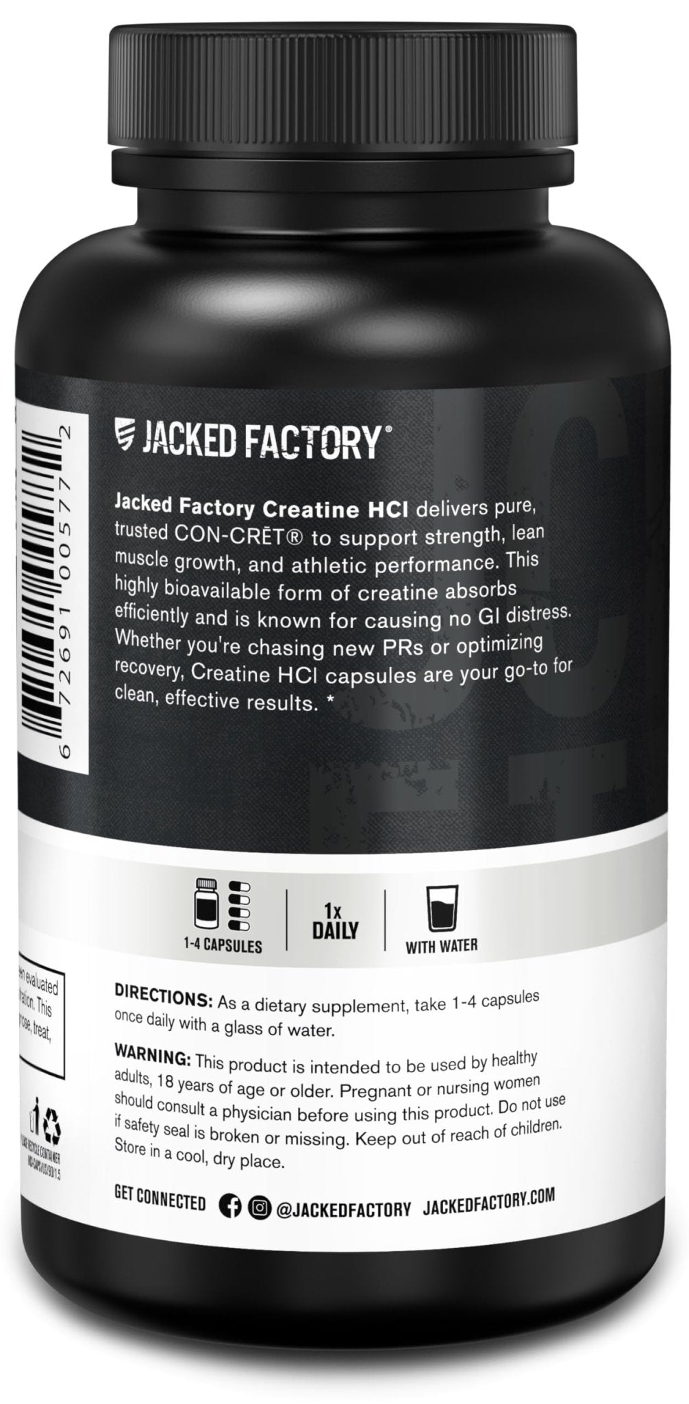 Jacked Factory Creatine HCl Capsules - CON CRET Creatine Pills 750mg - Lean Muscle Growth & Recovery, Boost Strength & Endurance, No Bloating or Cramps - 120 Capsules - Maple Wellness Supplements