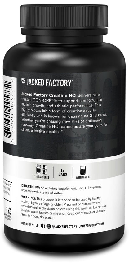Jacked Factory Creatine HCl Capsules - CON CRET Creatine Pills 750mg - Lean Muscle Growth & Recovery, Boost Strength & Endurance, No Bloating or Cramps - 120 Capsules - Maple Wellness Supplements