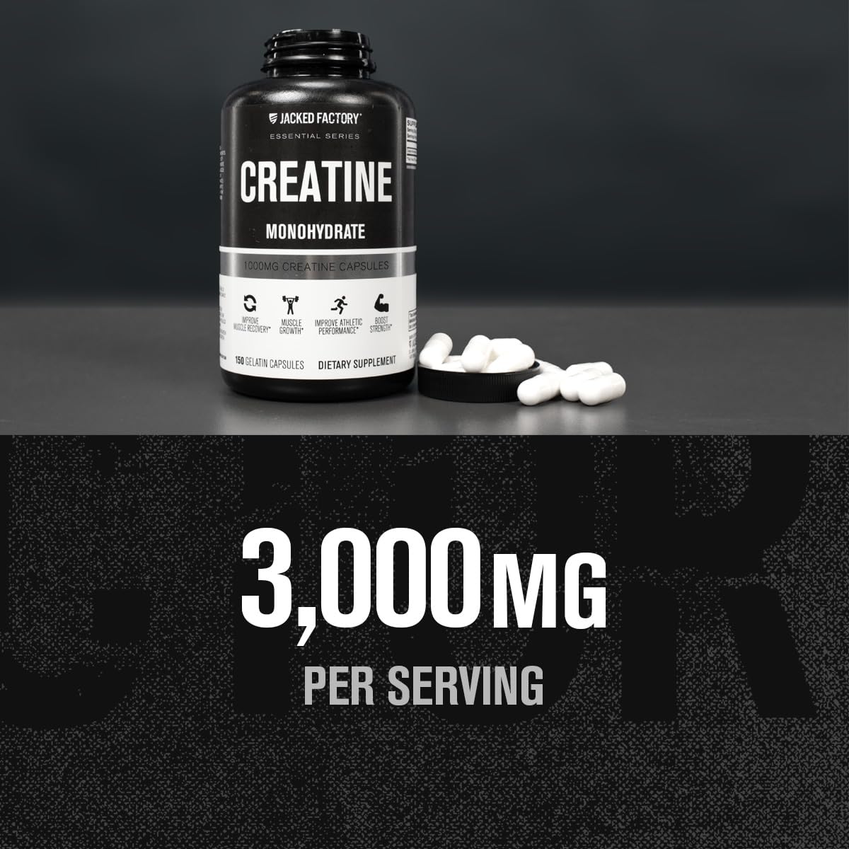 Jacked Factory Creatine Monohydrate Capsules - Creatine Pills for Muscle Growth, Increased Strength, Enhanced Energy Output and Improved Athletic Performance - 150 Capsules - Maple Wellness Supplements