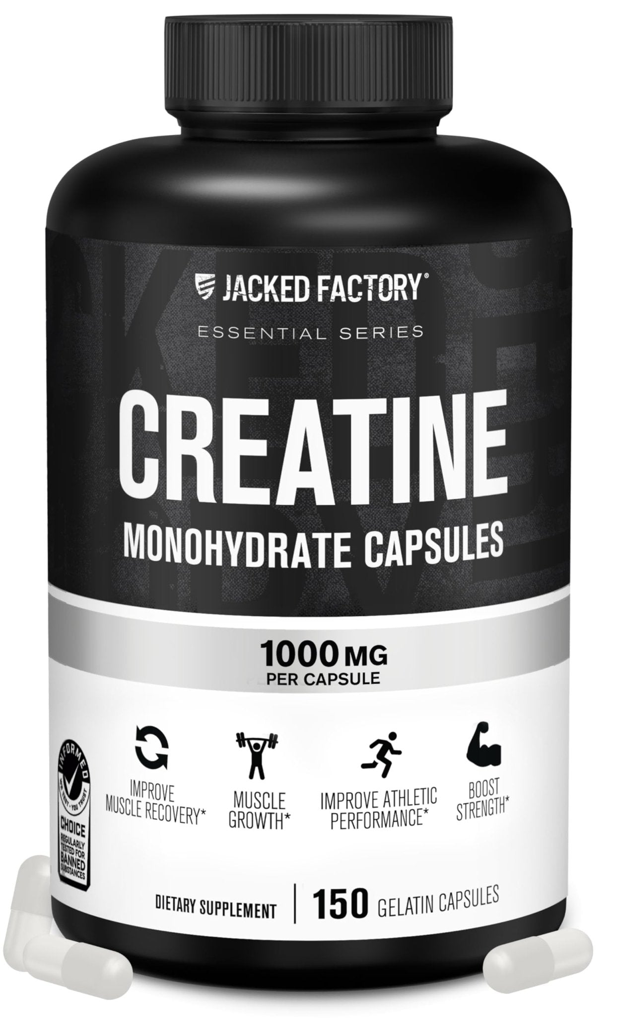 Jacked Factory Creatine Monohydrate Capsules - Creatine Pills for Muscle Growth, Increased Strength, Enhanced Energy Output and Improved Athletic Performance - 150 Capsules - Maple Wellness Supplements
