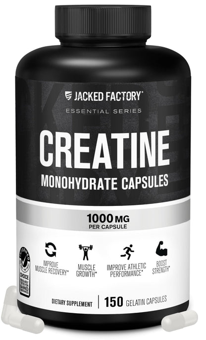 Jacked Factory Creatine Monohydrate Capsules - Creatine Pills for Muscle Growth, Increased Strength, Enhanced Energy Output and Improved Athletic Performance - 150 Capsules - Maple Wellness Supplements