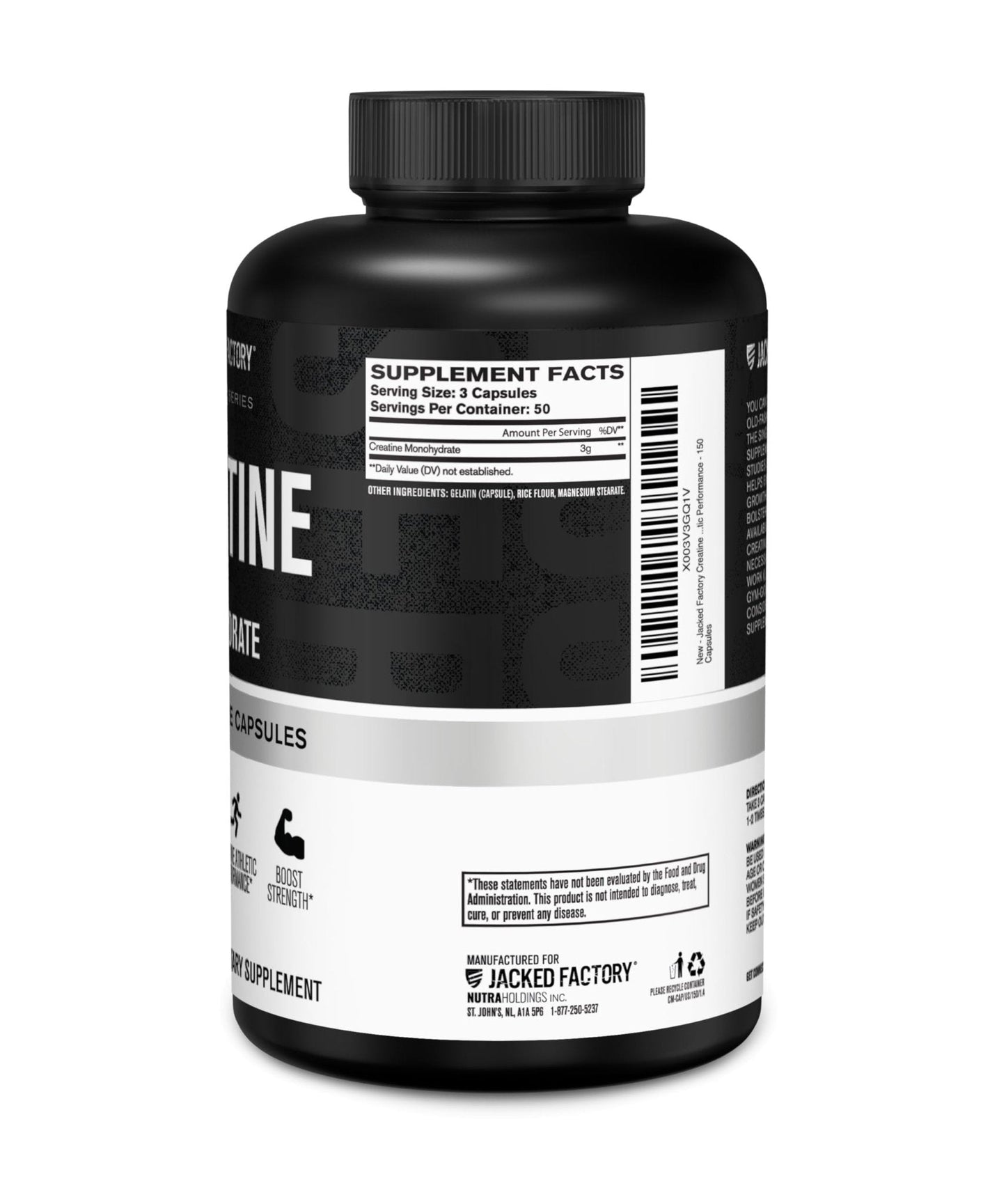 Jacked Factory Creatine Monohydrate Capsules - Creatine Pills for Muscle Growth, Increased Strength, Enhanced Energy Output and Improved Athletic Performance - 150 Capsules - Maple Wellness Supplements