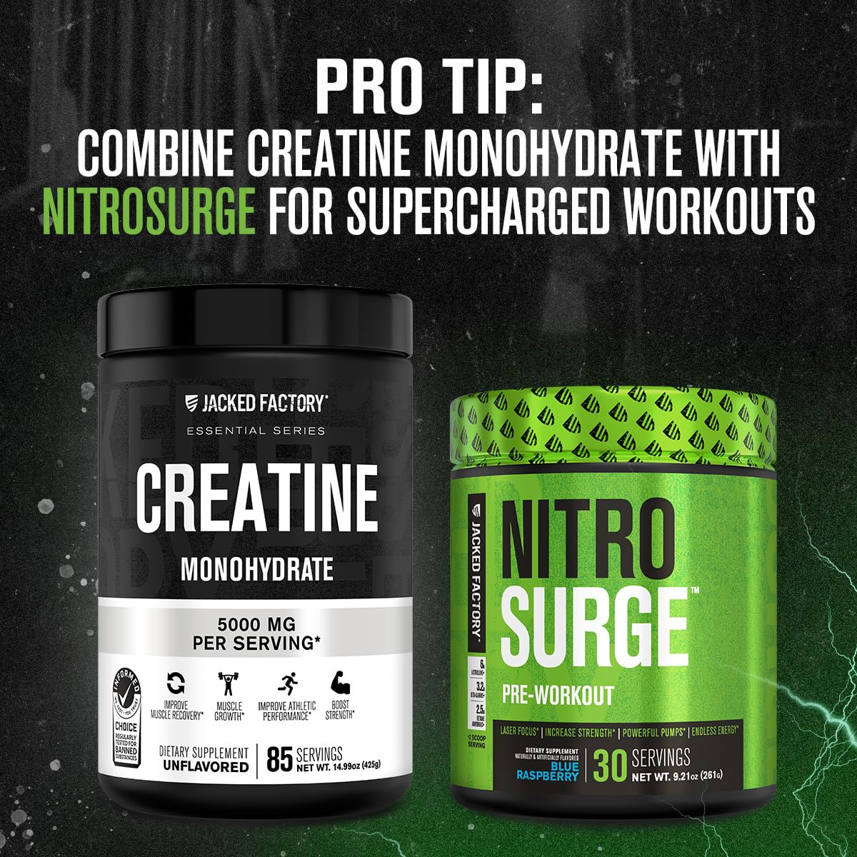 Jacked Factory Creatine Monohydrate Powder 425g - 5g Daily Creatine Supplement for Men and Women, Vegan-Friendly - Maple Wellness Supplements