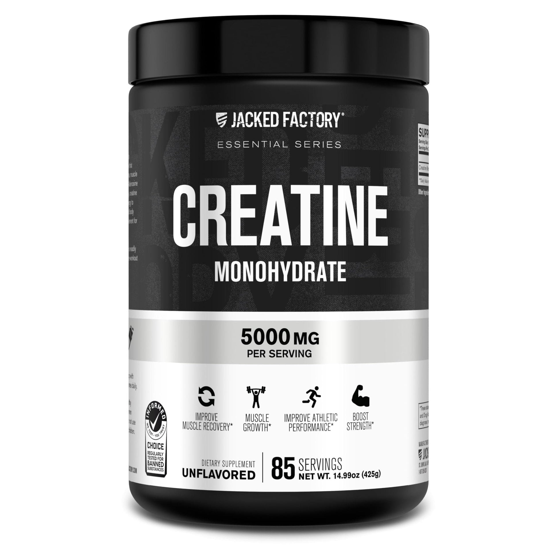 Jacked Factory Creatine Monohydrate Powder 425g - 5g Daily Creatine Supplement for Men and Women, Vegan-Friendly - Maple Wellness Supplements