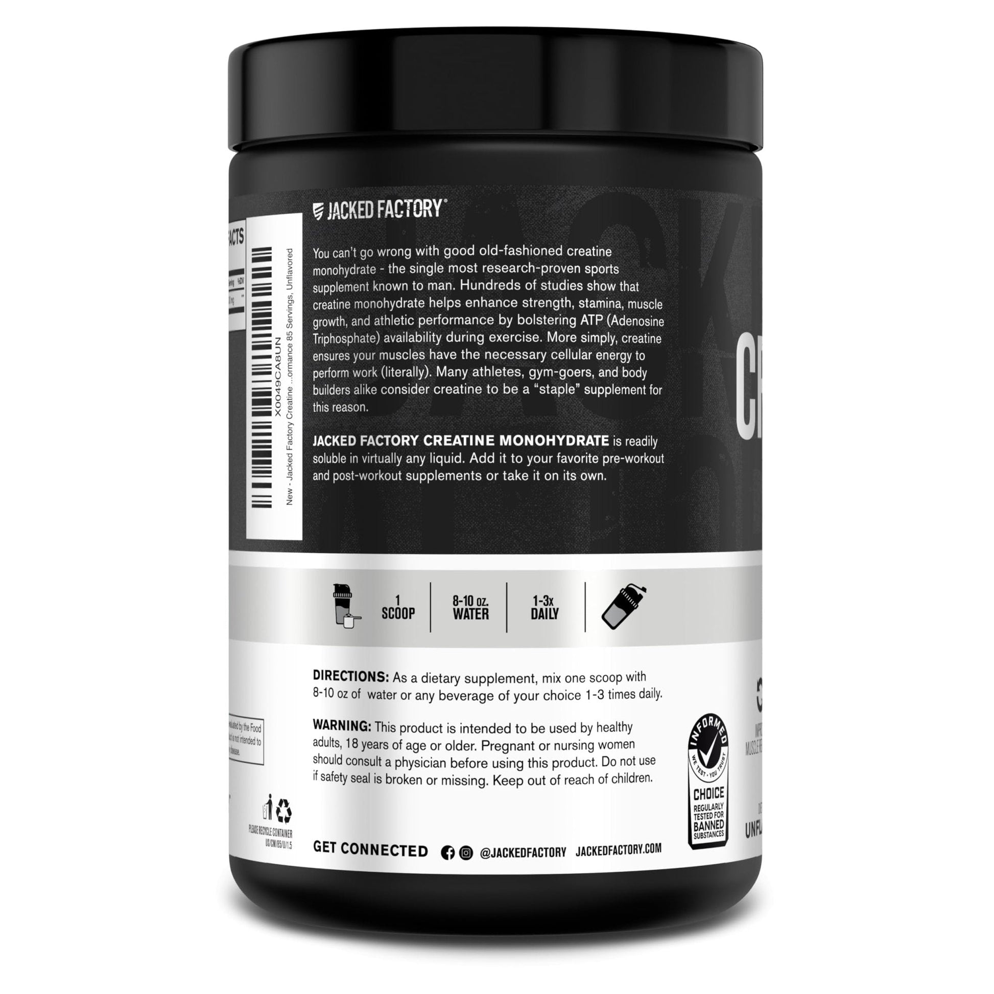 Jacked Factory Creatine Monohydrate Powder 425g - 5g Daily Creatine Supplement for Men and Women, Vegan-Friendly - Maple Wellness Supplements