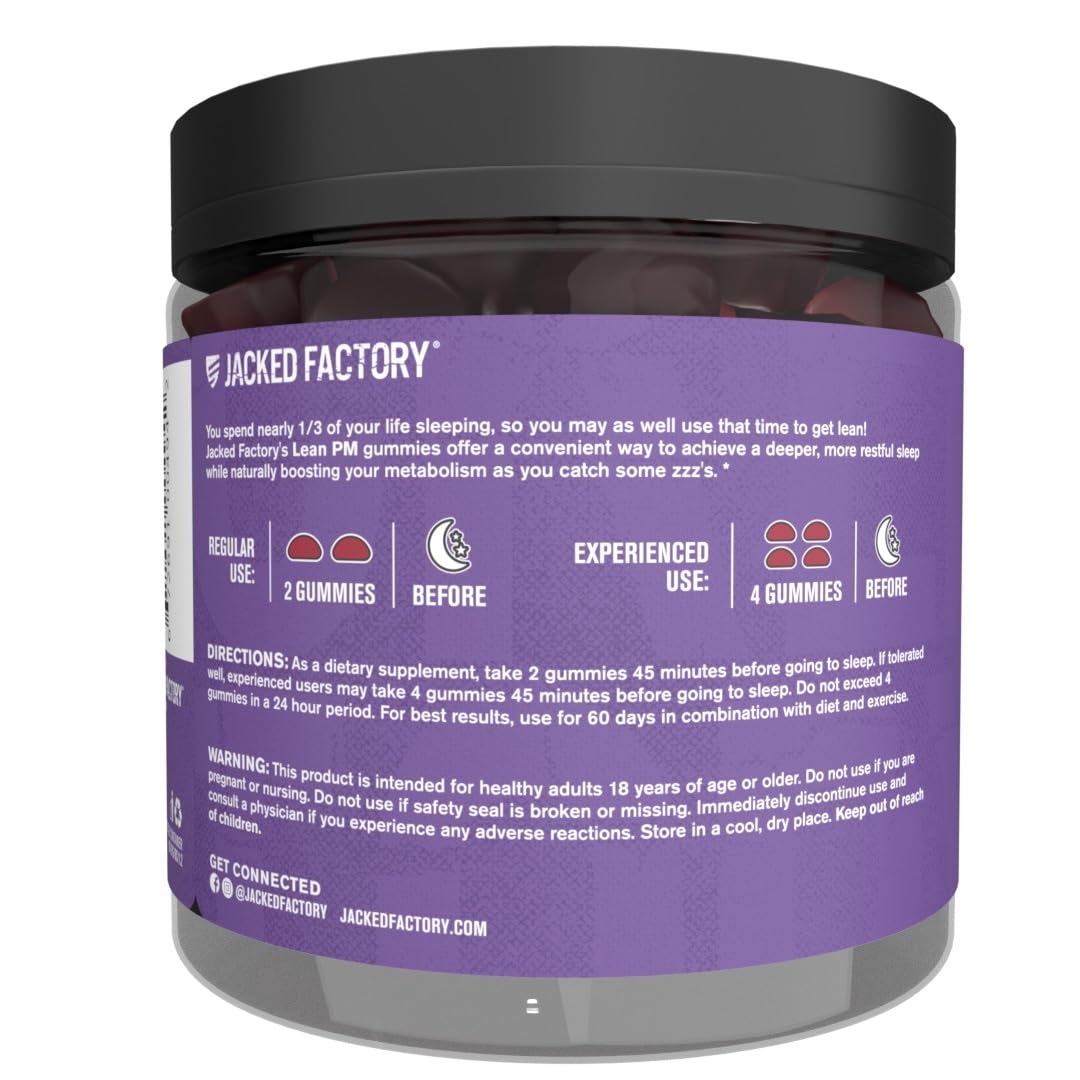 Jacked Factory Lean PM Weight Loss Gummies - Night Time Fat Burner & Appetite Suppressant Sleep Supplement with Melatonin & Ashwagandha - Maple Wellness Supplements