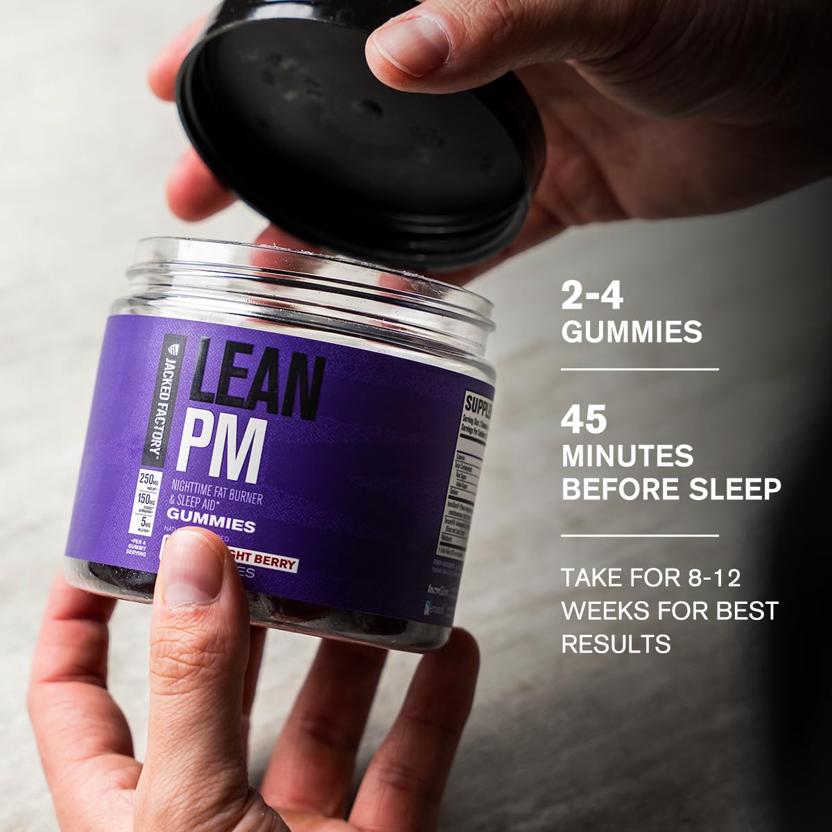 Jacked Factory Lean PM Weight Loss Gummies - Night Time Fat Burner & Appetite Suppressant Sleep Supplement with Melatonin & Ashwagandha - Maple Wellness Supplements