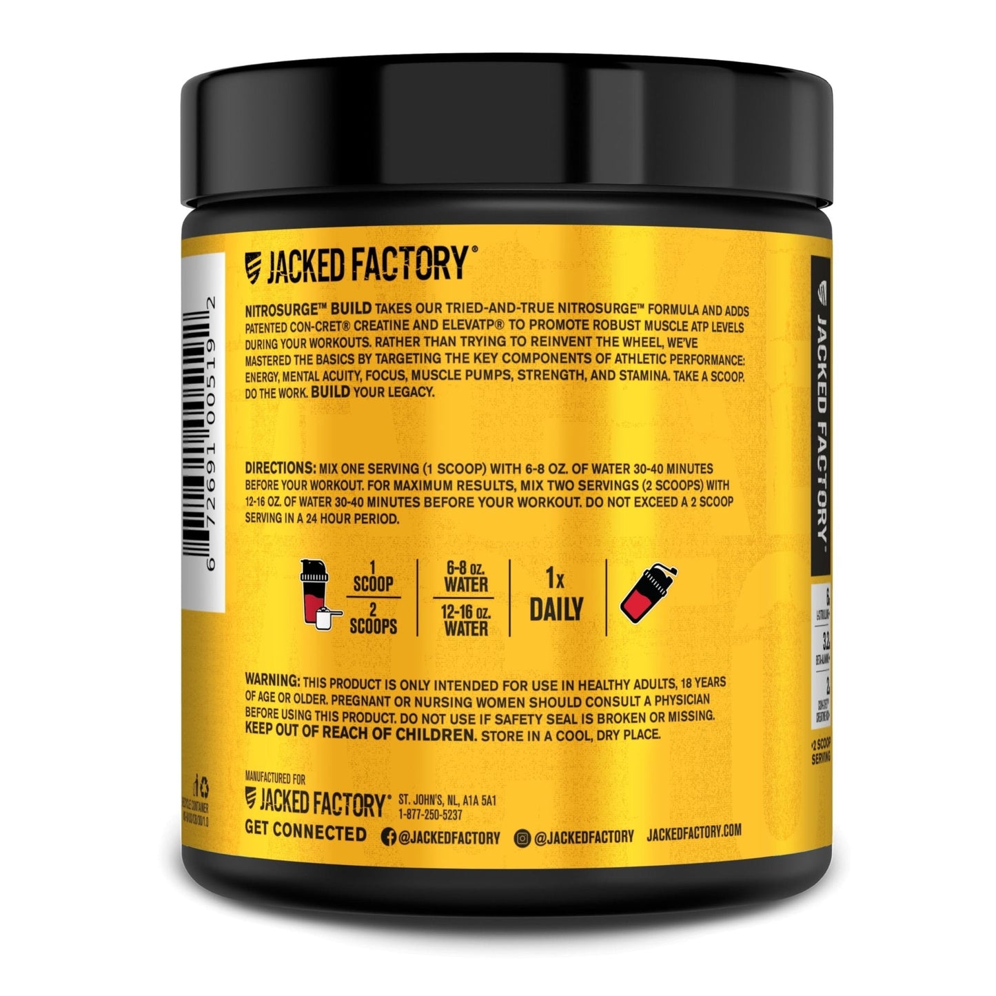 Jacked Factory Nitrosurge Build Pre Workout with Creatine for Muscle Building - Con Cret Creatine Powder & elevATP for Intense Energy, Powerful Pump - Maple Wellness Supplements