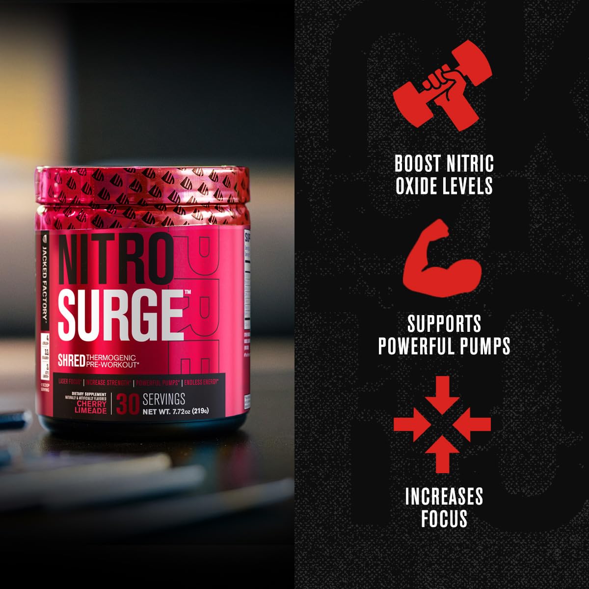 Jacked Factory NITROSURGE Shred Pre Workout Supplement - Energy Booster, Instant - Maple Wellness Supplements