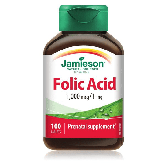 Jamieson Folic Acid 1000 Mcg N100 Pre-Pregnancy Nutrient Reduce Risk Tube Defect - Maple Wellness Supplements