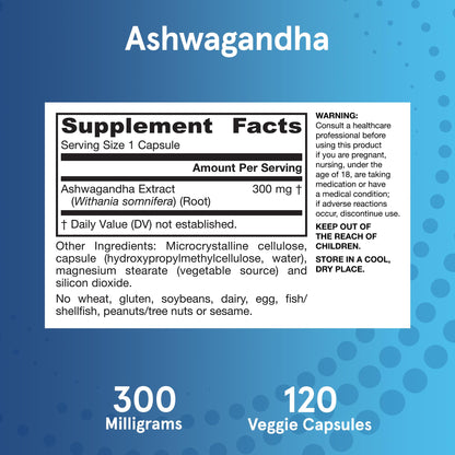 Jarrow Formulas Ashwagandha Capsules, 300 mg Supplement Supports Normalized Resistance to Mental and Physical Stress, 120 Veggie Capsules, 60 Day Supply - Maple Wellness Supplements
