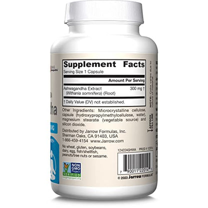 Jarrow Formulas Ashwagandha Capsules, 300 mg Supplement Supports Normalized Resistance to Mental and Physical Stress, 120 Veggie Capsules, 60 Day Supply - Maple Wellness Supplements