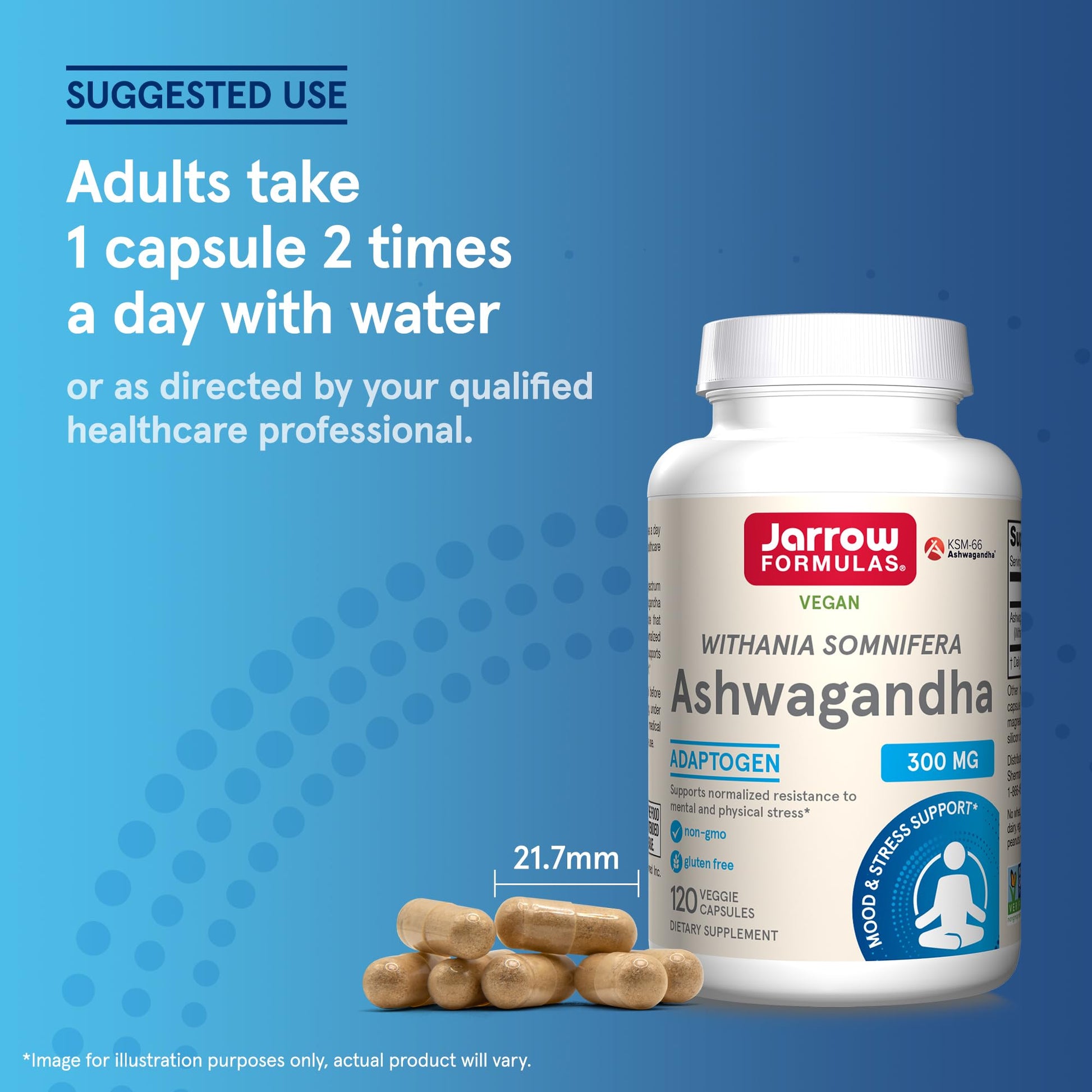 Jarrow Formulas Ashwagandha Capsules, 300 mg Supplement Supports Normalized Resistance to Mental and Physical Stress, 120 Veggie Capsules, 60 Day Supply - Maple Wellness Supplements