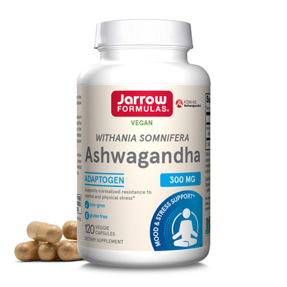 Jarrow Formulas Ashwagandha Capsules, 300 mg Supplement Supports Normalized Resistance to Mental and Physical Stress, 120 Veggie Capsules, 60 Day Supply - Maple Wellness Supplements