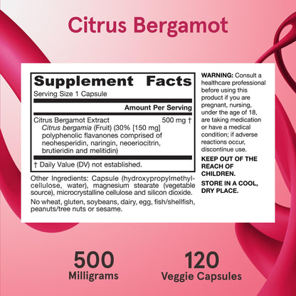 Jarrow Formulas Citrus Bergamot Supplement 500 mg - 120 Servings (Veggie Caps) - Antioxidant Support for Cardiovascular & Metabolic Health - Dietary Supplement - Maple Wellness Supplements