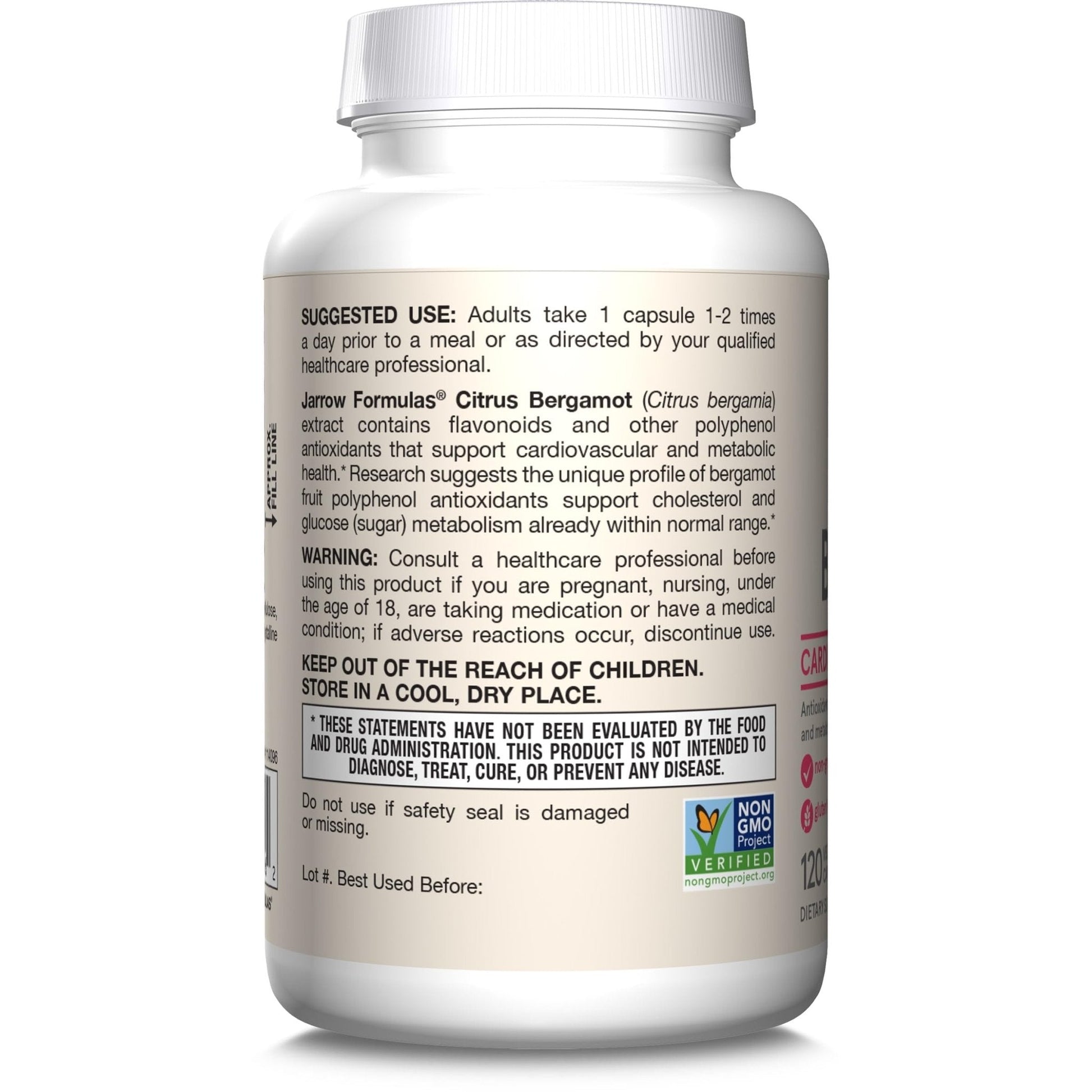 Jarrow Formulas Citrus Bergamot Supplement 500 mg - 120 Servings (Veggie Caps) - Antioxidant Support for Cardiovascular & Metabolic Health - Dietary Supplement - Maple Wellness Supplements
